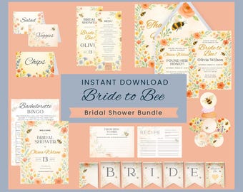 Bride to Bee Bridal Shower Bundle, Found Her Honey Bridal Shower Invites, Games, Signs & Decorations, Instant Download Editable Template Set