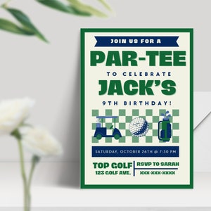 Golf Birthday Invitation, Cute Golf Theme Party, Blue and Green Invite, Editable Digital Template, Golf Birthday Party, Par-tee, Canva
