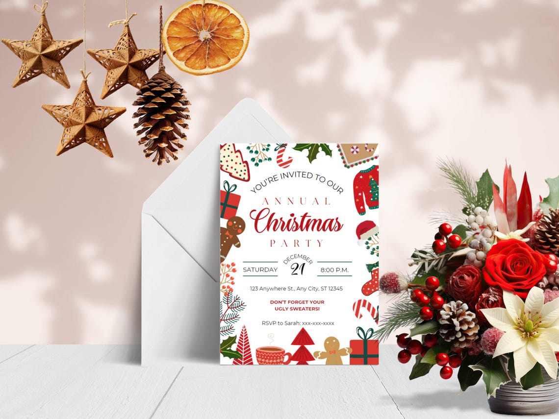 Red and Green Classic Christmas Party Invitation | Annual Christmas ...