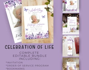 Modèles modifiables de lot funéraire, Modèle de programme d'enterrements, Modèles de services commémoratifs, Posters des célébrations de la vie, Papillon violet, FPB1