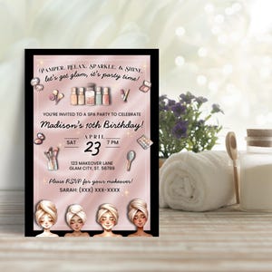 Spa Party Birthday Invitation Template, Editable Pamper Makeup Party Invite, Tween or Teen Spa Night, Favorite Things, Girls Night, Canva