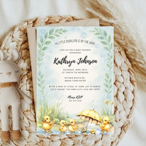 Editable Duck Baby Shower Invitation Bundle Templates, Yellow Duckling Baby Shower Printable, Welcome Sign for Baby Shower with Ducks, Canva