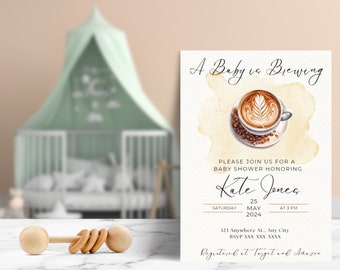 A Baby is Brewing Invitation | Little Bean Baby Shower | Coffee theme Baby Shower Invite | Completely Customizable | Search BVCB in shop!
