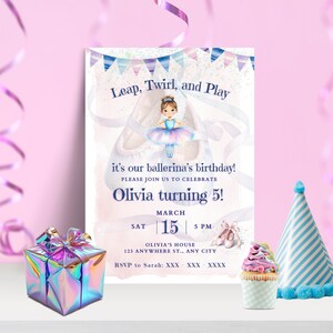 Editable Ballerina Party Invitation Template, Ballet Birthday, Dance Party Invite, Cute pastel theme, Girl party theme, Little Ballerina