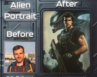 Personalized Retro Sci-Fi Alien Portrait: Transform Your Photo into Extraterrestrial Movie Art