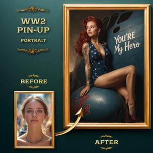 Vintage WWII Pin-up Art Portrait from Photo | Unique Gift for Him