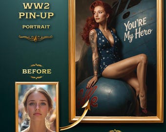 WWII Pin-up Girl Portrait from Photo: Custom Vintage Art (Digital Download