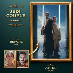 Custom Jedi Couple Portrait from Photo - Personalized Gift for Couples