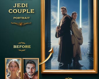 Custom Jedi Couple Portrait from Photo - Personalized Gift for Couples
