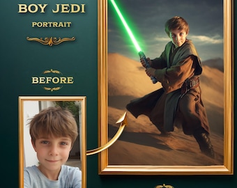 Custom Jedi Portrait Gift for Boys - Personalized Star Wars Art