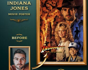 Personalized Indiana Jones Movie Poster: Custom Portrait Gift (Digital Download