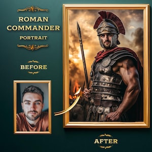 Personalized Roman Warrior Portrait from Your Photo, Custom Portrait for Him