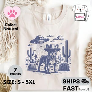 Retro Frenchie UFO T-Shirt: Cowboy Dog Alien Tee