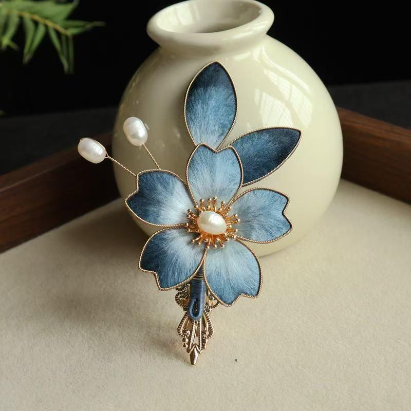 Handmade Begonia Silk Flower Hair Clip, Ronghua Floral Hairpiece