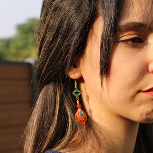 Chinese Cloisonné-Inspired Silk Flower Earrings, Handcrafted Ronghua Art Jewelry – Tsolène Élanor image 10