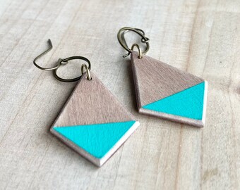 Handcrafted, Handpainted Wooden Earrings in Abstract Art Style