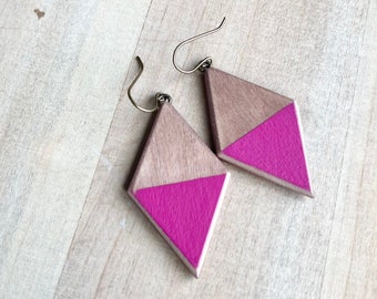 Handcrafted, Handpainted Wooden Earrings in Abstract Art Style