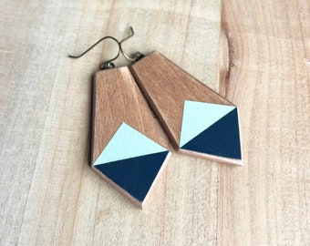 Handcrafted, Handpainted Wooden Earrings in Abstract Art Style