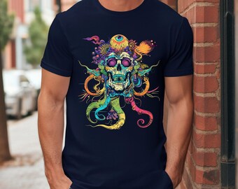 Psychedelic Skull & Eye, Handmade Festival Wear, Trippy Art, Graphic T-Shirt