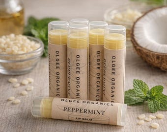 Soin des lèvres hydratant fait main | Lèvres bio à la menthe poivrée | Beurre à lèvres naturel à la cire d'abeille | Paquet de 6