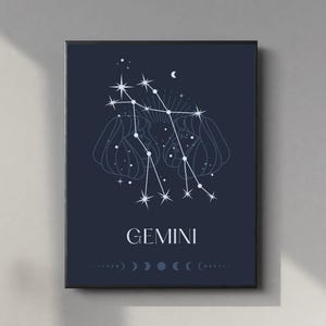 Gemini Zodiac Print | Digital Download Wall Art | Boho Astrology Poster | Celestial Star Sign Decor | Horoscope Gift | Instant Printable