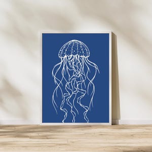 Jellyfish Wall Art | Coastal Blue Ocean Print | Minimalist Nautical Sea Life Decor | Digital Beach House Artwork | Instant Download