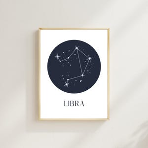 Art mural constellation signe du zodiaque Balance | Téléchargement numérique d&#39;astrologie | Signe astrologique imprimable | Décor céleste | Cadeau Balance pour elle