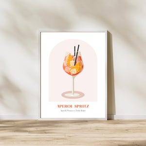 Aperol Spritz Cocktail Print | Digital Download Wall Art | Bar Cart Decor | Kitchen Printable Poster | Modern Drink Illustration