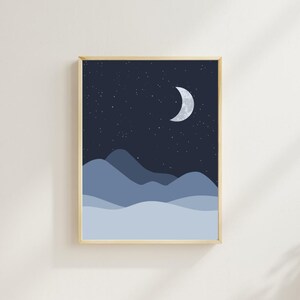 Mond Landschaft Wand Kunst | Himmlische Digitaldruck | Poster Blauer Nachthimmel | Minimalistisches Boho Dekor | Printable Lunar Download