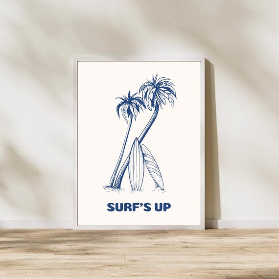Oceanic Surf Wall Art – Modern Surfer Print, Tropical Theme, Black & White Poster