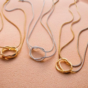 Double Rope Chain Knot Necklace, Stylish Layering Necklace, Gold Snake Choker for Her, Unique Birthday Gift for Women, Modern Jewellery
