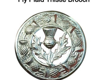 Vintage Scottish Thistle Kilt Brooch: Silver-Tone Fly Plaid Pin