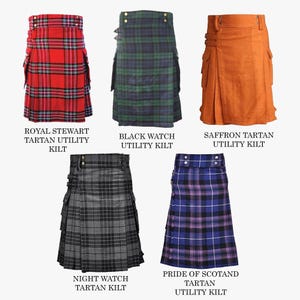 Premium Wool Scottish Tartan Utility Kilt - Cargo Pockets Utility Kilts For Men - 8 Yards - 13 oz Highland Wool Tartan - Wedding Gift