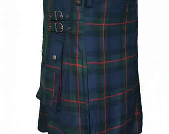 Gunn Tartan Handmade Acrylic Utility Tartan Kilt for Men with Functional Pockets Scottish Style