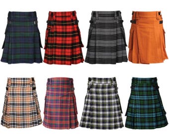 Handmade Tartan Utility Kilt: Scottish Highland Style with Cargo Pockets
