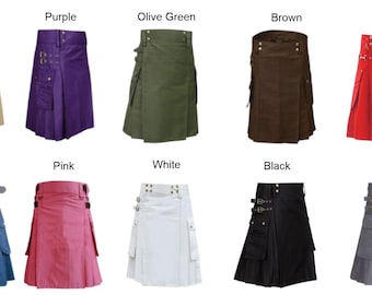 Handmade Scottish Utility Kilt 100% Cotton Work Kilts for Men | Cargo Pockets | Adjustable Modern