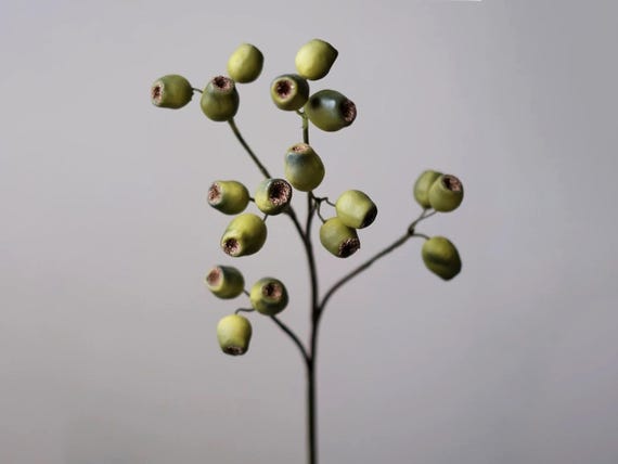 25.6" Red Faux Berry Branch with Eucalyptus - Artificial Berry Stem, Realistic Fall Harvest Decor for Wedding Centerpiece, Thanksgiving Gift