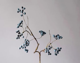 25.6" Realistic Faux Wild Blueberry Fruit Branch - Artificial Berry Stem, High Quality for Home Vase Decor, Fall Harvest Centerpiece, gifts