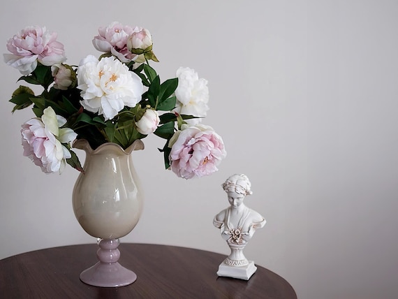 23.5" Real Touch Faux Peony Stem Set of 2 - Fleuris Artificial Peony Flowers, Realistic for Wedding Bouquet Arch Centerpiece, Home Decor