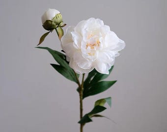 23,5-calowy zestaw sztucznych łodyg piwonii Real Touch Faux Peony, 2 sztuki - Fleuris, realistyczne kwiaty piwonii, centralny element bukietu ślubnego, łuk, dekoracja domu
