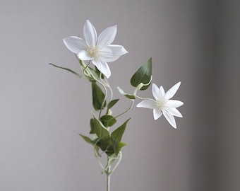 27.5" Luna Clematis Stem - High Quality Artificial Flower, Realistic Faux Clematis for Wedding Bouquet Arch Centerpiece, Home Vase Decor