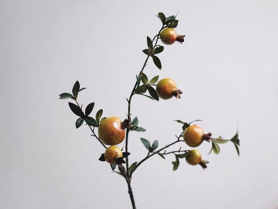31.5" Realistic Faux Pomegranate Branch - Artificial Fruit Stem, High Quality Fall Harvest Decor for Thanksgiving Centerpiece, gifts