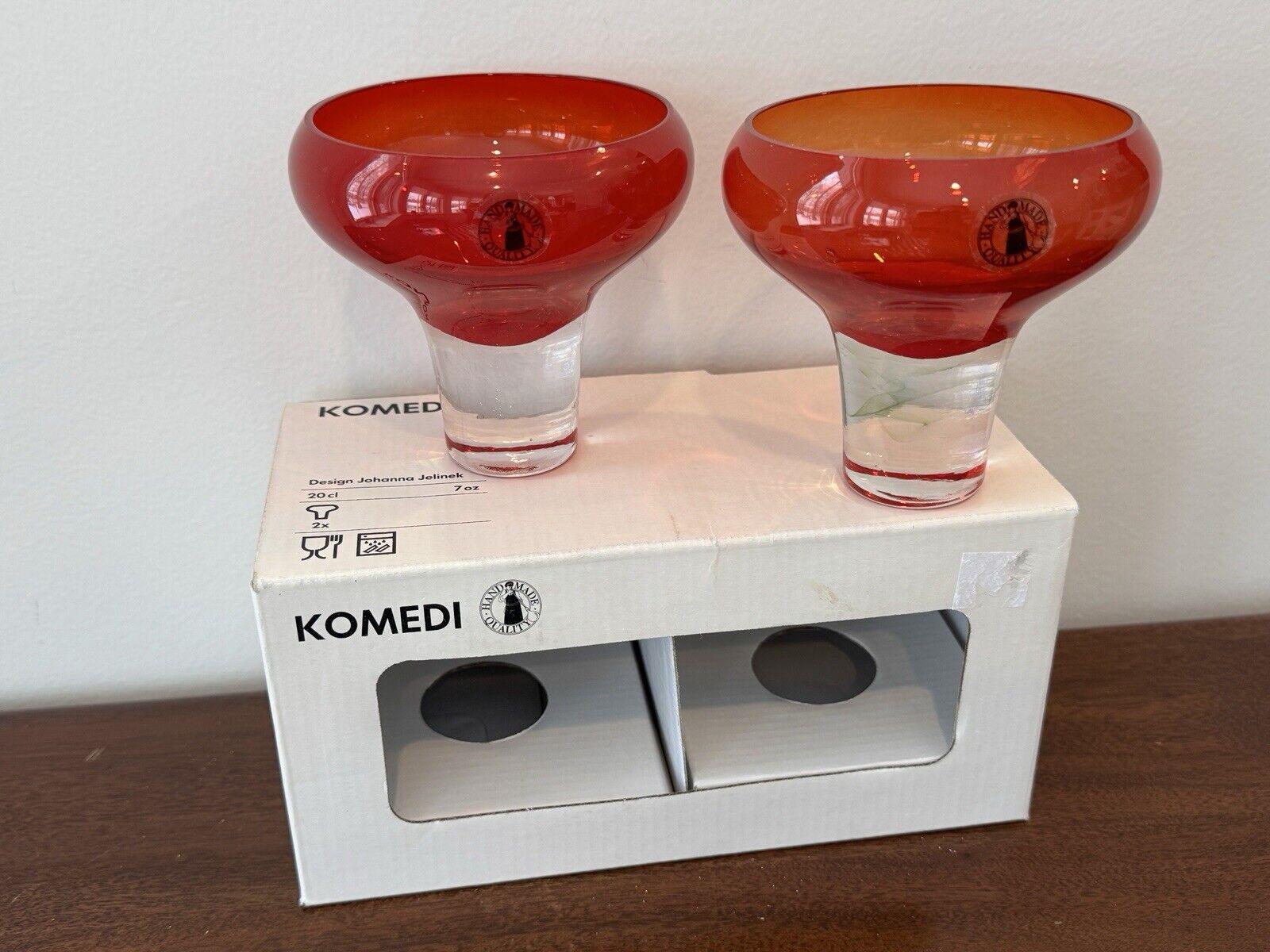 New Ikea Fiery Red Komedi Cocktail Martini Glasses Johanna Jelinek Retired Set 2