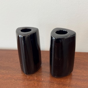 Vintage Set of 2 Partylite P0220 Eclipse Pair Black Taper Candle Holders Triangular Retro Candlestick