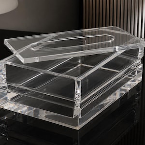 Vintage Clear Lucite MCM Luxury Tissue Box Holder 1970s Thick Rectangle Cover Mid Century Modern