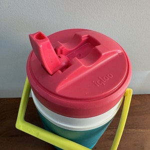 Vintage Playmate Half Gallon Retro Jug Thermos 90s Teal Pink Colorful