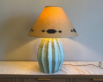 Vintage Barrel Cactus Table Lamp | Southwest Desert Cactus Lamp | 80s 90s Home Decor Art | Seafoam Green Barrel
