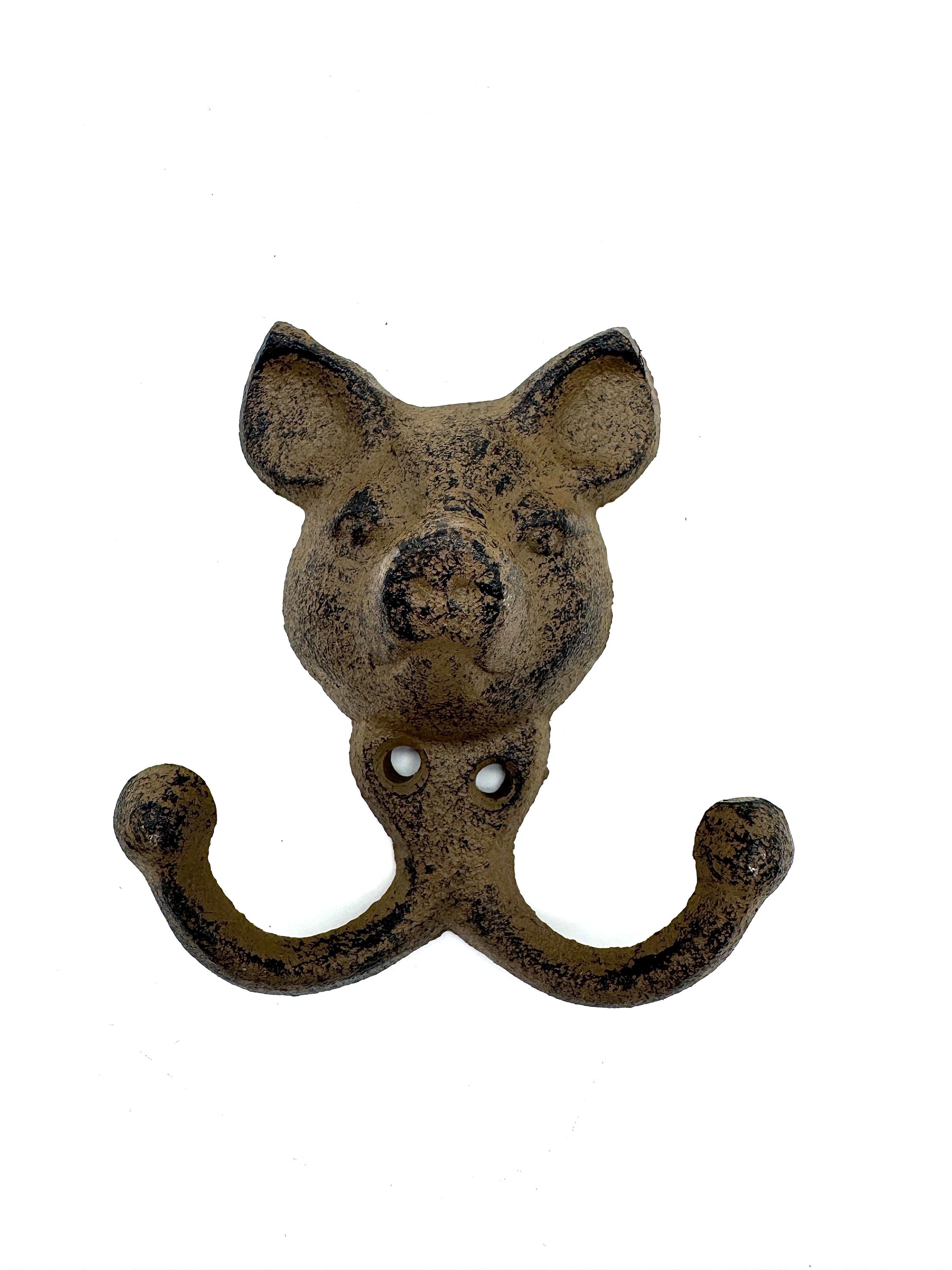 Heavy Cast Iron Rustic Metal Pig Head Wall Hook, Farm Wall Decor