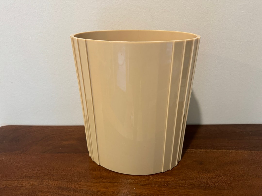 Vintage Art Deco Design Waste Basket Garbage Can Beige Tan Plastic MCM ...