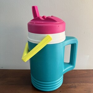 Vintage Playmate Half Gallon Retro Jug Thermos 90s Teal Pink Colorful